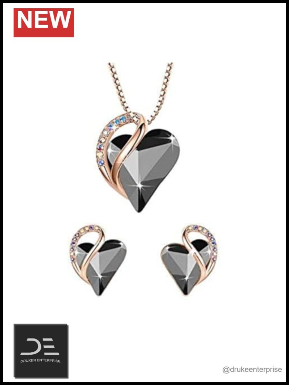 Leafael Crystal Heart Necklace & Earring Set 18K Rose Gold Plated Tourmaline